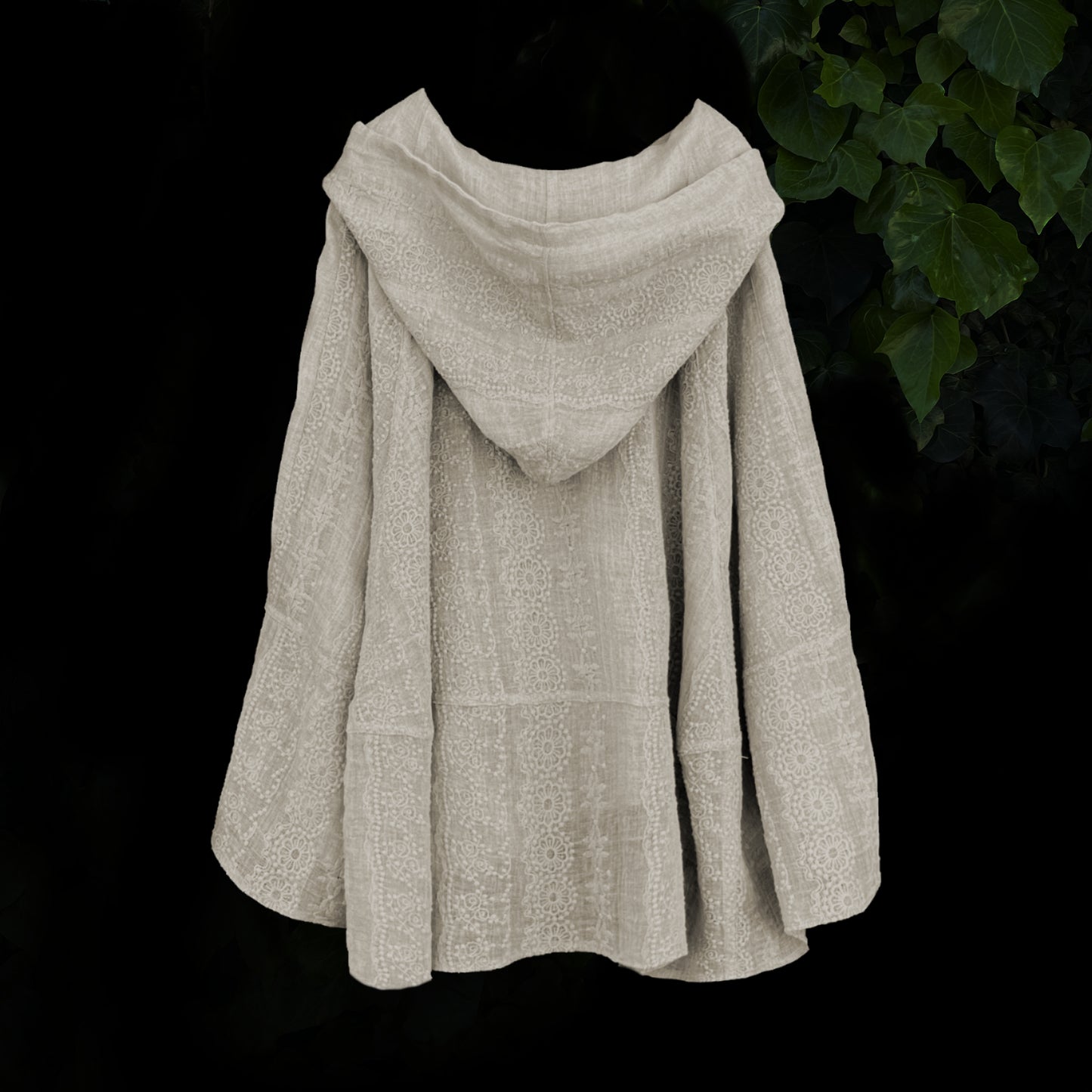 Embroidered Natural Linen Meditation Poncho