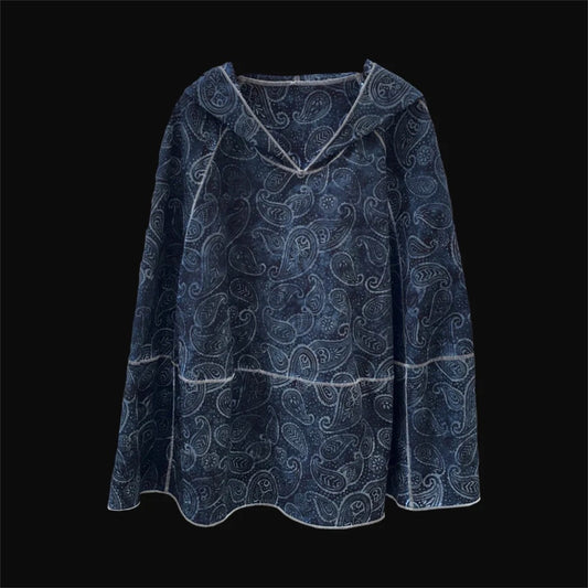 Navy Paisley Batik Meditation Poncho