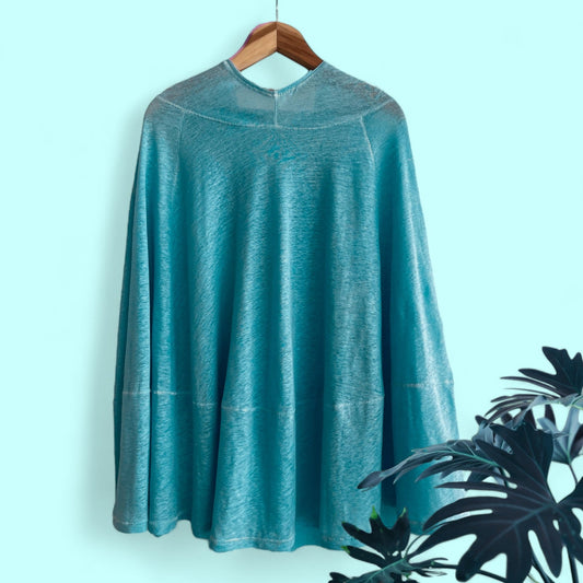 Aqua Linen Jersey Meditation Poncho